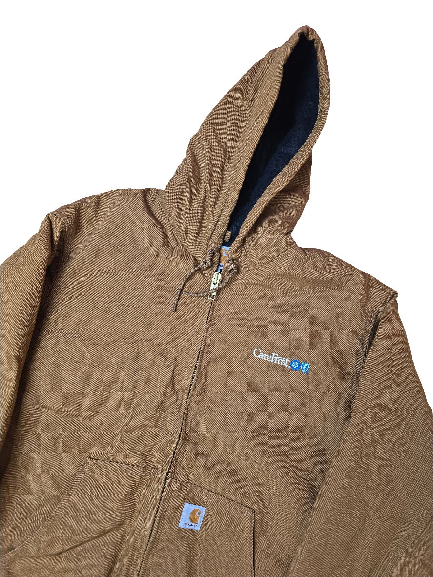 Carhartt Active Light Brown Hooded Workwear Jacket - Large