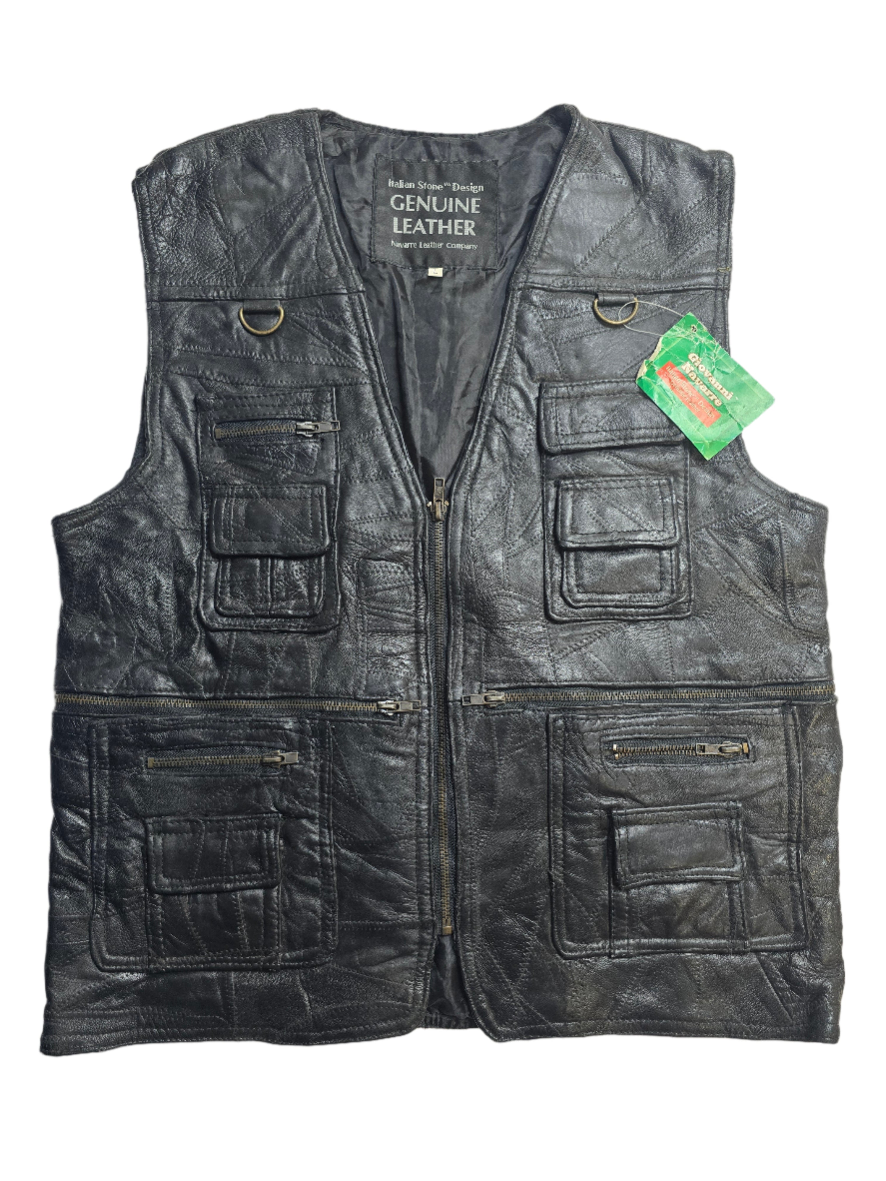 Italian Stone Leather Utility Vest - Large