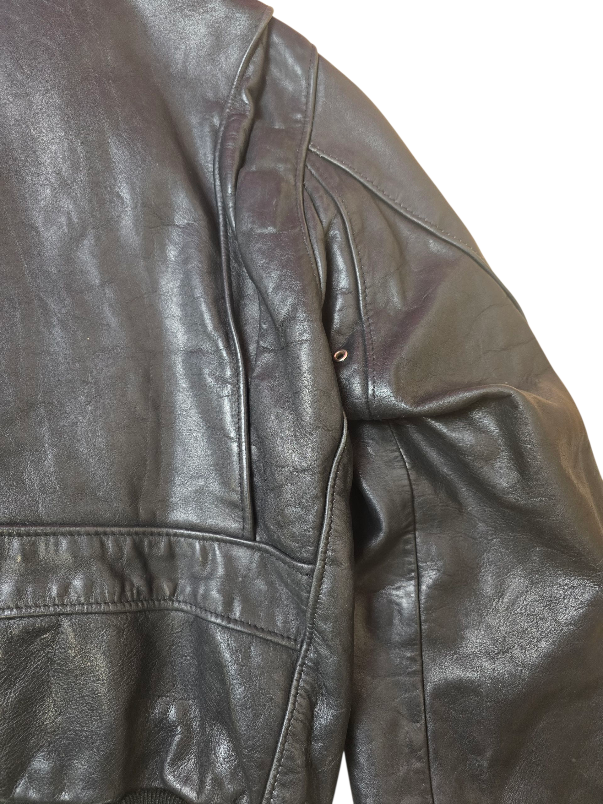Schott Black Leather A-2 Sheepskin Aviator Bomber Jacket - Large