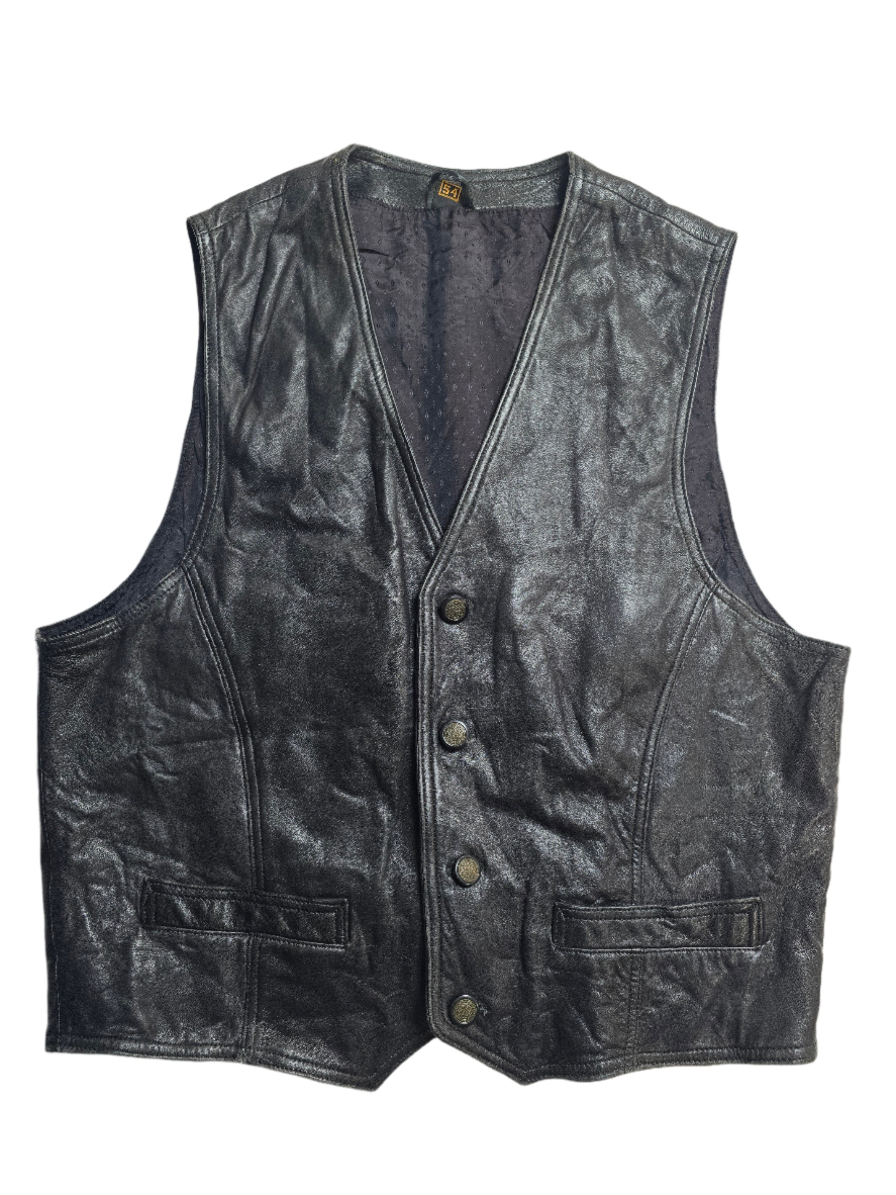 Black Leather Vest - Large