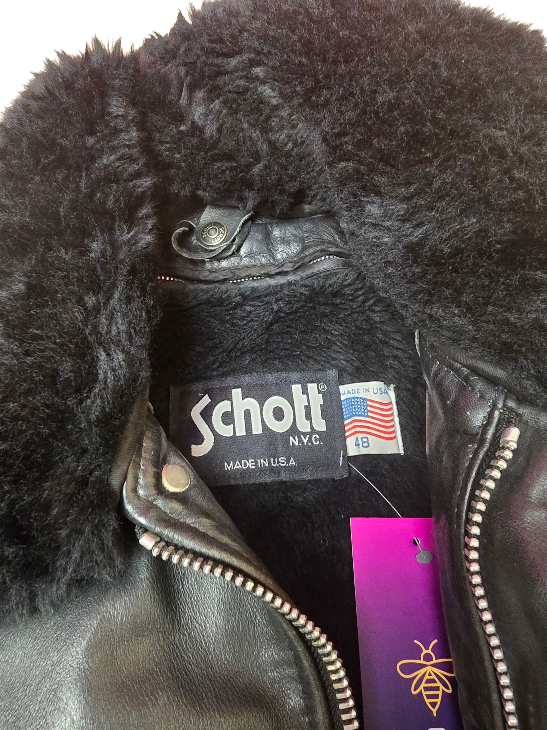 Schott Black Leather A-2 Sheepskin Aviator Bomber Jacket - Large
