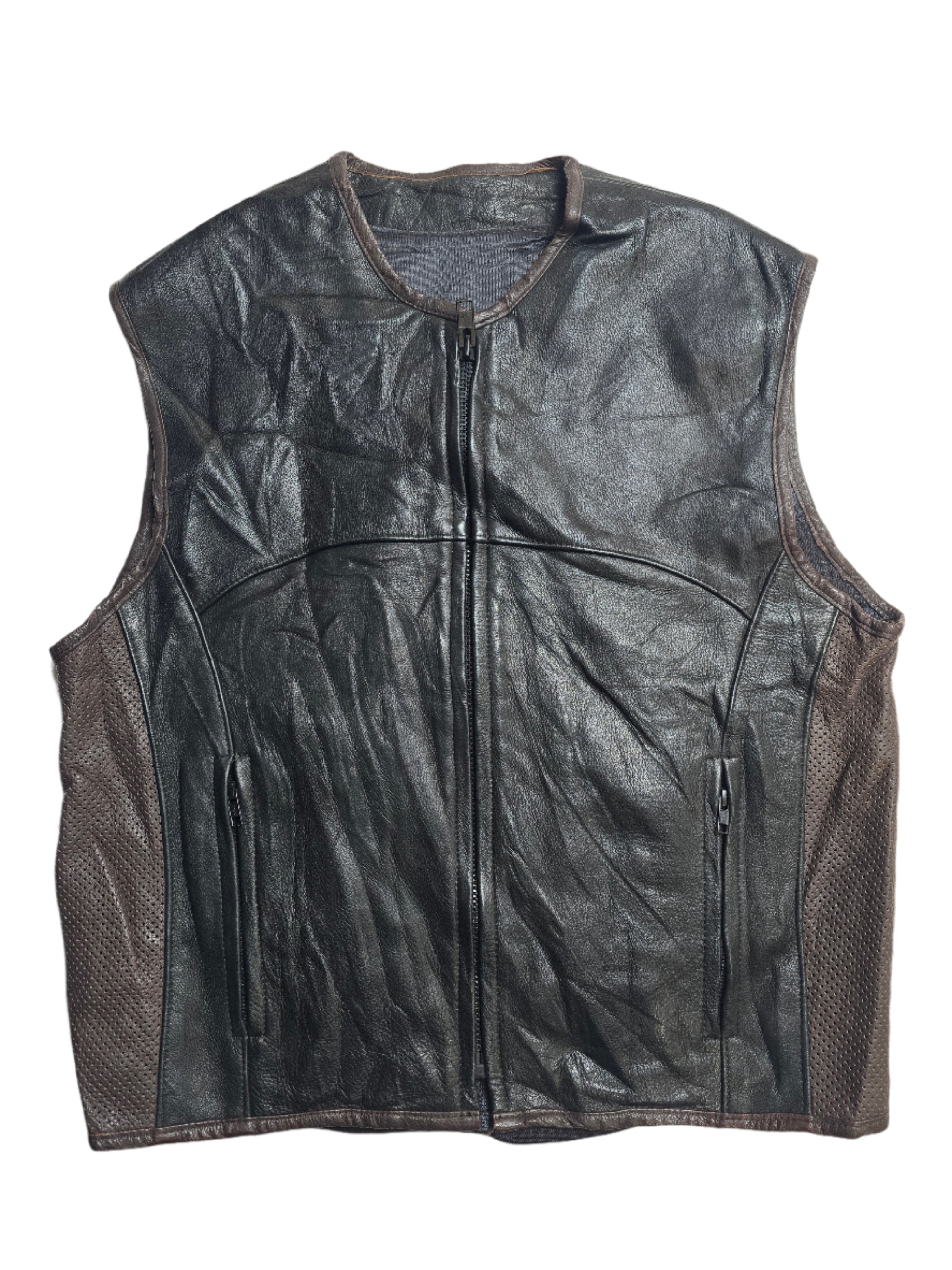 Interstate Gear Leather Biker Vest - Large