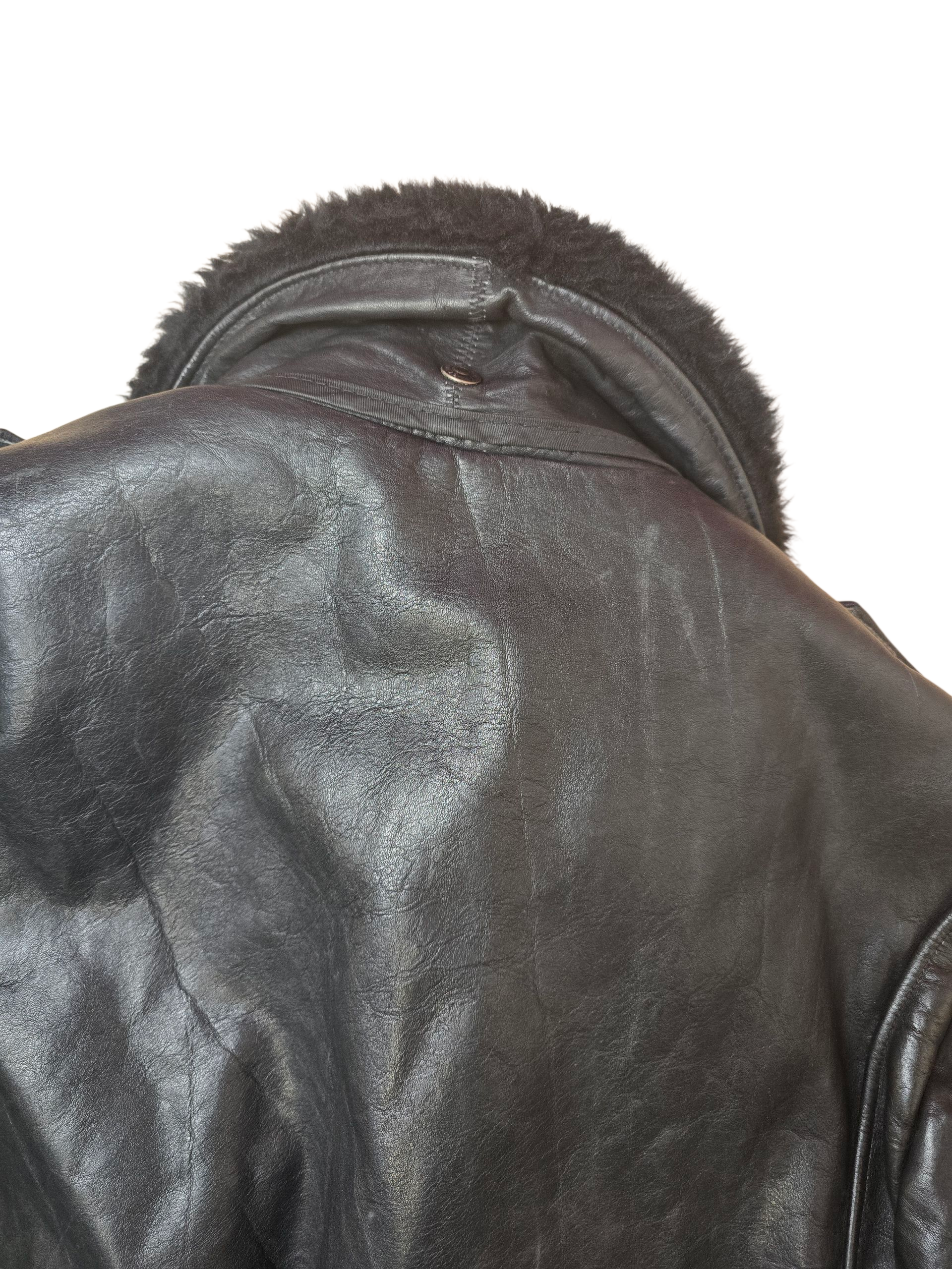 Schott Black Leather A-2 Sheepskin Aviator Bomber Jacket - Large