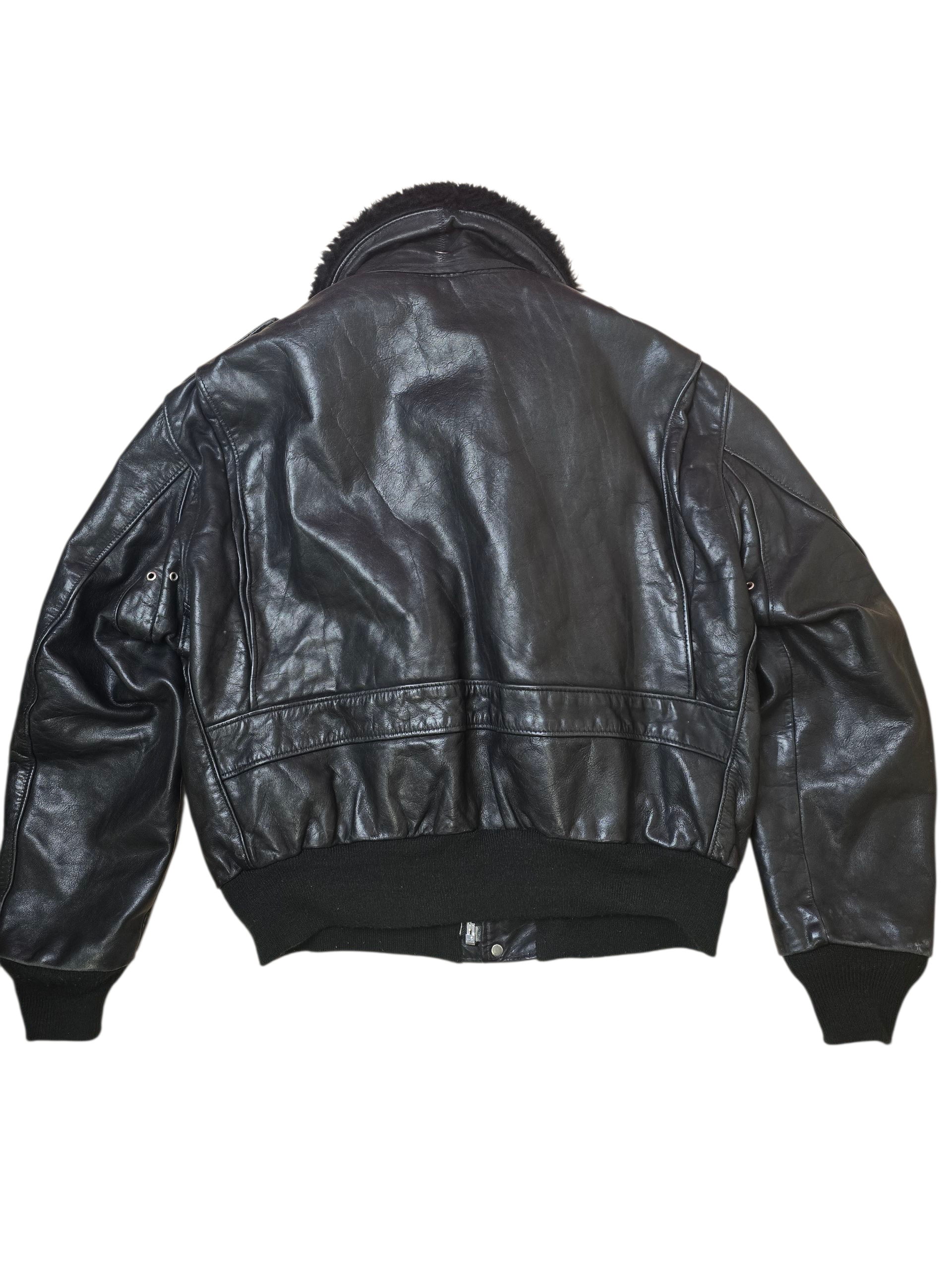 Schott Black Leather A-2 Sheepskin Aviator Bomber Jacket - Large