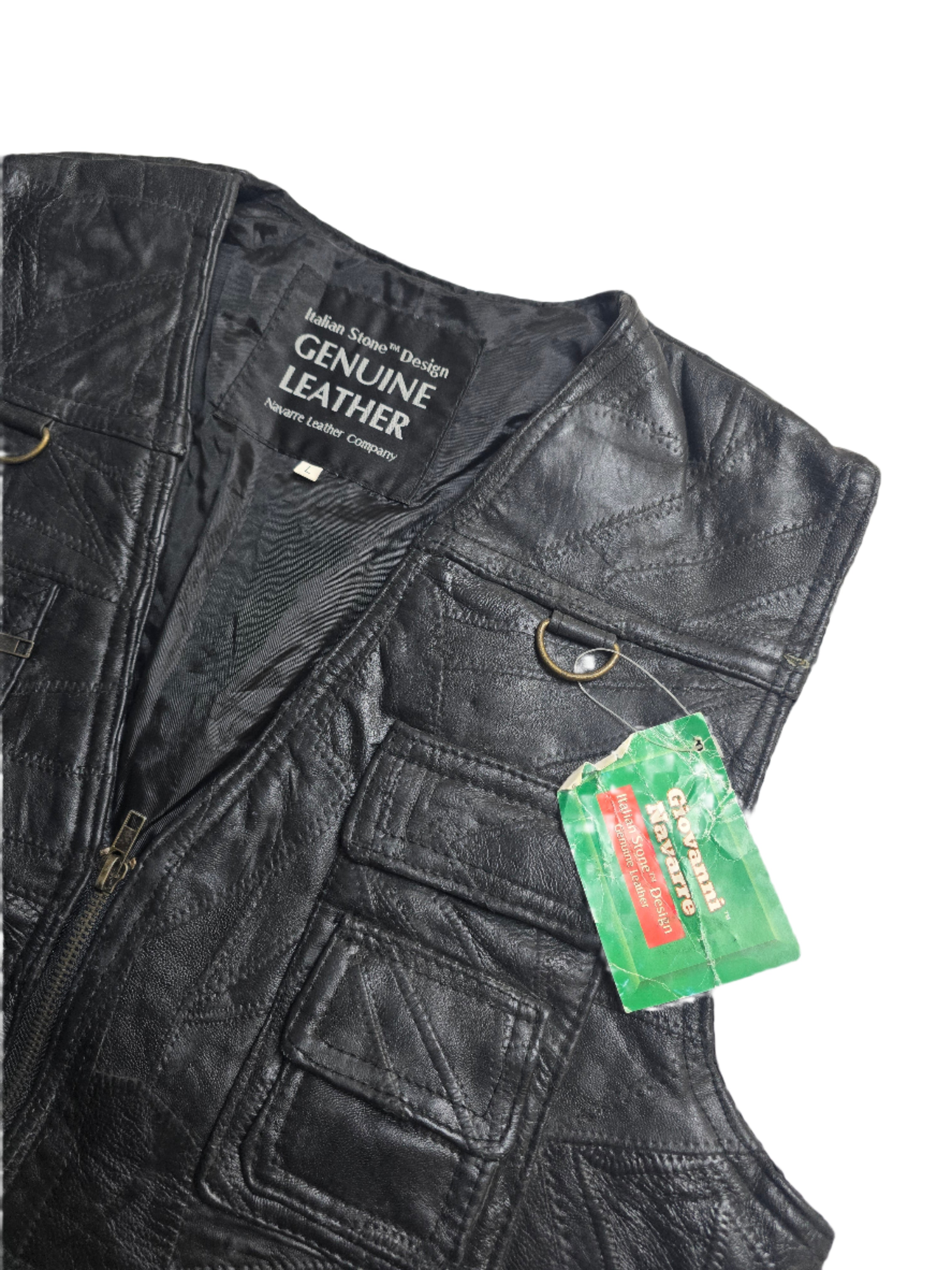 Italian Stone Leather Utility Vest - Large