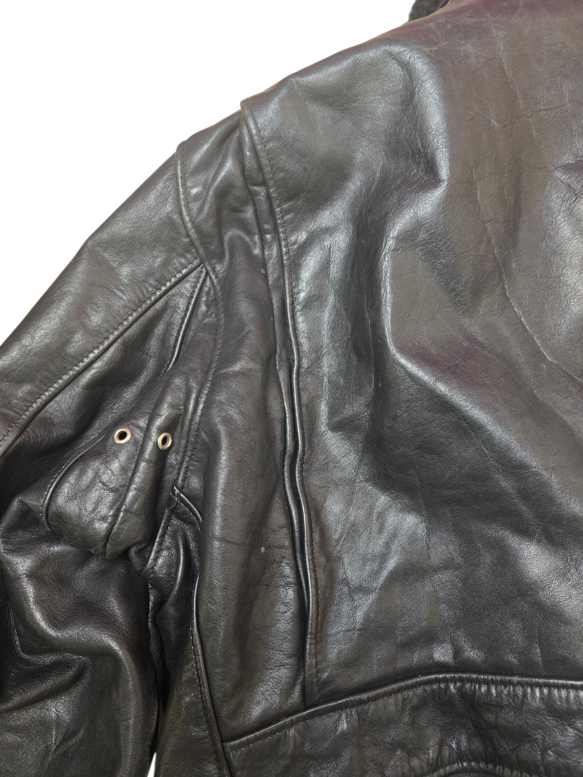 Schott Black Leather A-2 Sheepskin Aviator Bomber Jacket - Large